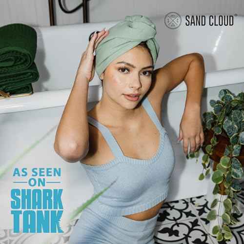 Sand Cloud Cotton Hair Towel Wrap, Sage - Quick Dry Hair Towel for Wet Hair - 100% Turkish Organic Cotton, Half Terry Weave with Binding Edge - 10" x 15" Lightweight, Frizz-Free Hair Drying Towel