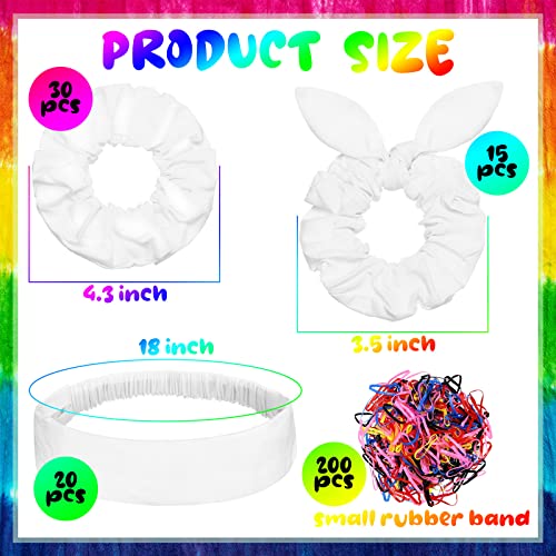 65 Pcs White Cotton Scrunchies Hair Ties Accessories for Tie Dye Party Supplies Including 30 Scrunchies 15 Bow Hair Ties 20 Headband Non Slip Stretchy Elastic Head Wrap Holder for Women DIY Tie Dye