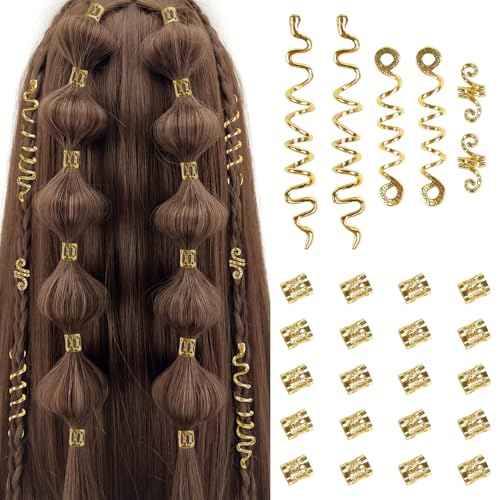 26pcs Gold Hair Accessories for Women Loc Hair Jewelry for Braids Metal Dreadlock Beads Set Snake Hair Clips Decoration Gold