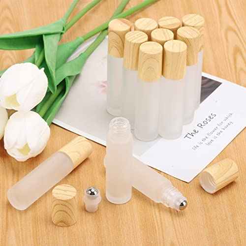 Tbestmax 12 Pcs 10 ml Glass Roll on Bottle with Lid for Essential Oils, Refillable Clear Perfume Sample Bottles with Stainless Steel Roller Ball