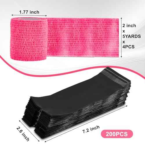 200Pcs Black Tattoo Machine Covers & 4 Pink Grip Tape, 7.2 X 2.5 Inch Disposable Professional Sealable Tattoo Pen Covers Supplies and Accessories