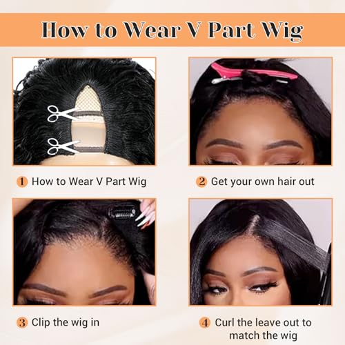 V Part Human Hair Wig Body Wave V Part Wig Human Hair for Black Women 18 Inch Glueless Wigs Clip Upgrade Natural Beginner Friendly Middle Part 200% Density