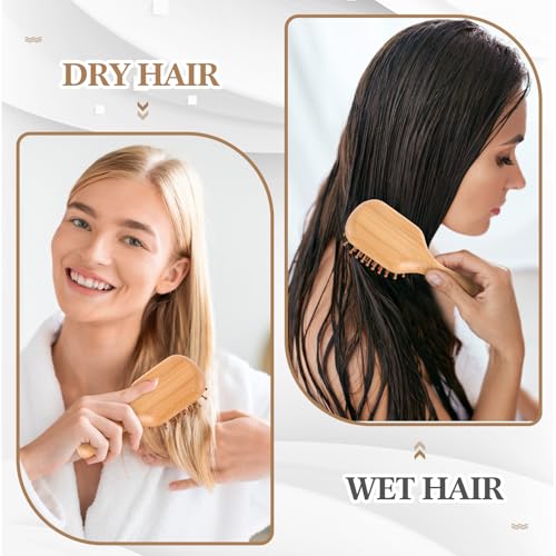 6 Pack Mini Bamboo Hair Brush Bulk Pocket Travel Small Hairbrush Long Short Wet Dry Hair Scalp Massage Gifts for Wedding Bridesmaid Party Favors for Women Men (Square)