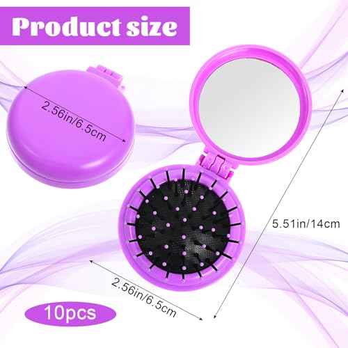 10pcs Folding Hair Brush Mirror Compact Travel Comb Portable Pocket Pop Up Hairbrush with Soft Nylon Bristle Mini Colourful Hair Brush Gift for Women Girls Purse Handbag Christmas