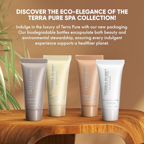 Terra Pure Spa Collection Bulk Set Toiletries | 1-Shoppe Amenities Kit for Hotels & Vacation Rentals | 0.85 oz Shampoo, Conditioner, Body Wash & Lotion | 80 Pieces