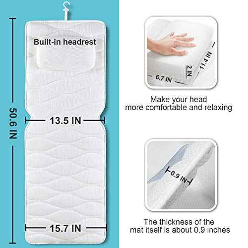 OMYSTYLE Full Body Bath Pillow, Bath Pillows for tub with Mesh Washing Bag & 21 Non-Slip Suction Cups, Spa Bathtub for Head Neck Shoulder and Back Support - 5D Air Mesh & Quick Drying