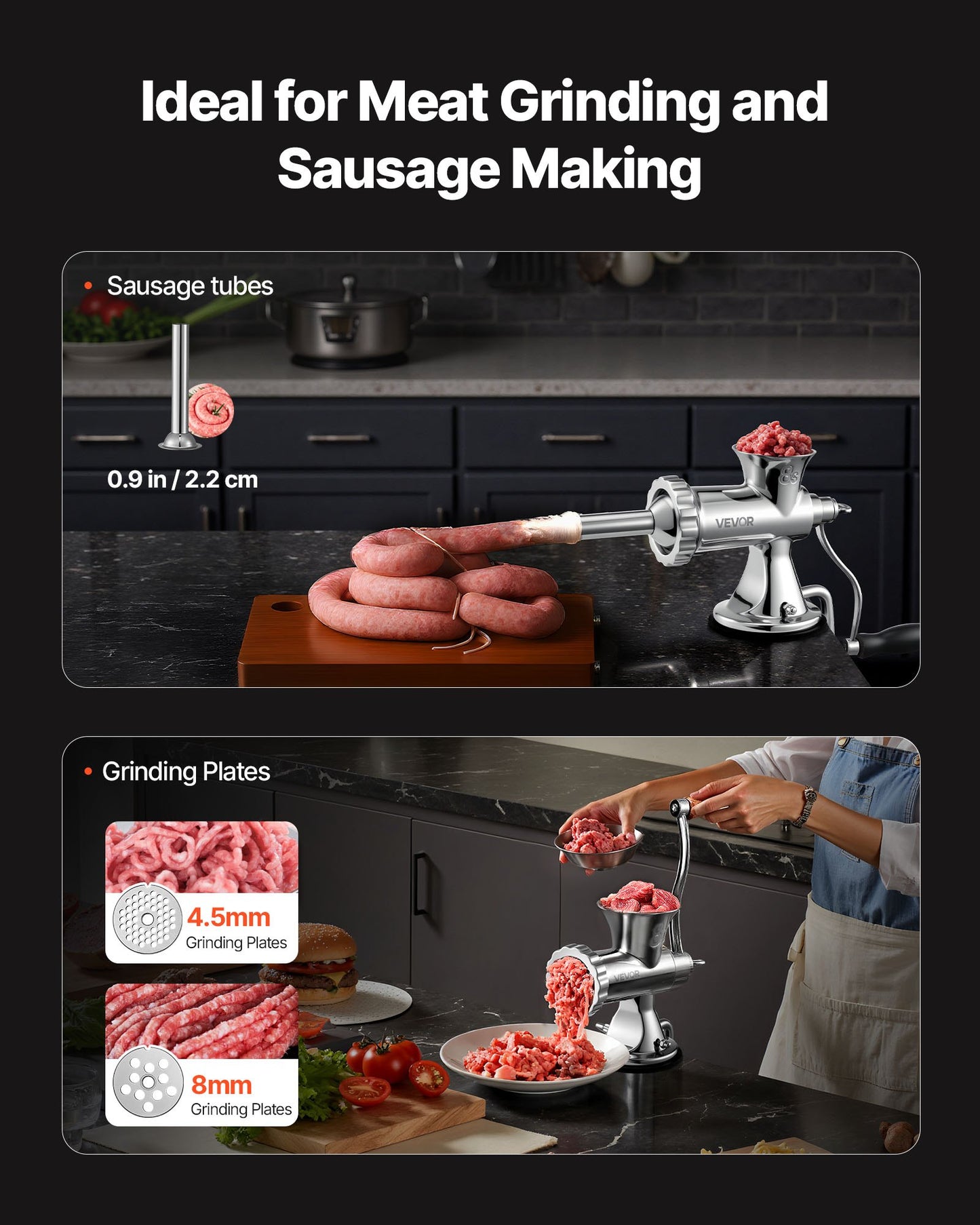 Manual Meat Grinder - Stainless Steel Hand Mincer with Suction Cup and Table Clamp