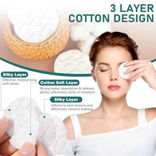 Premium Cotton Rounds for Face, 300 Count Makeup Remover Pads,100% Pure & Natural Facial Cleansing Round Pads for Makeup Removal, Nail Polish Remover