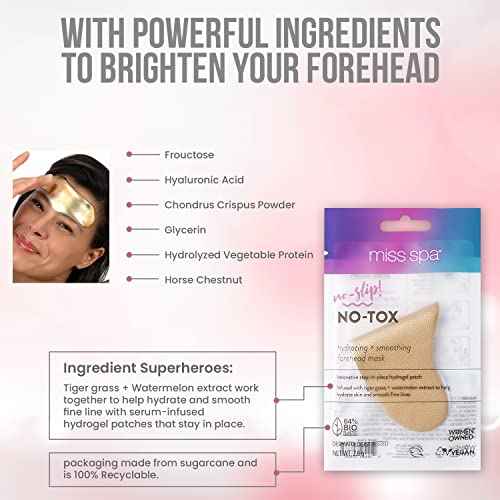 MISS SPA Forehead Wrinkle Patches, Hydrating Smoothing Forehead Mask, No-Tox Anti-Aging Wrinkle Patches, Fine Lines Serum Hydrogel Forehead Patch, Hydrate Skin and Smooth Fine Lines, 4 Patches