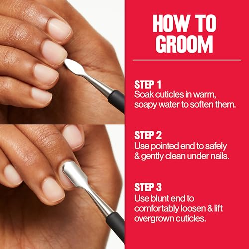 Revlon Expert Dual-Ended Nail Groomer, Stainless Steel Manicure Tool, Clean Under Fingernails and Lift Cuticles, 1 Count