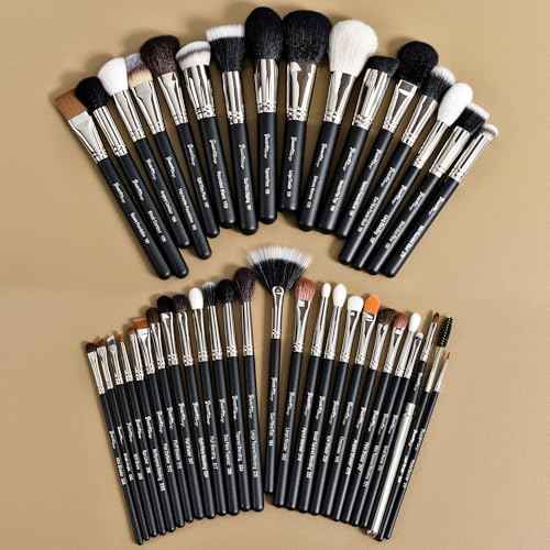 Makeup Artist MUST HAVES 42Pcs Makeup Brushes Set with Real Natural Goat Hair By BUEART DESIGN (42Pcs Matte Pearl Black)