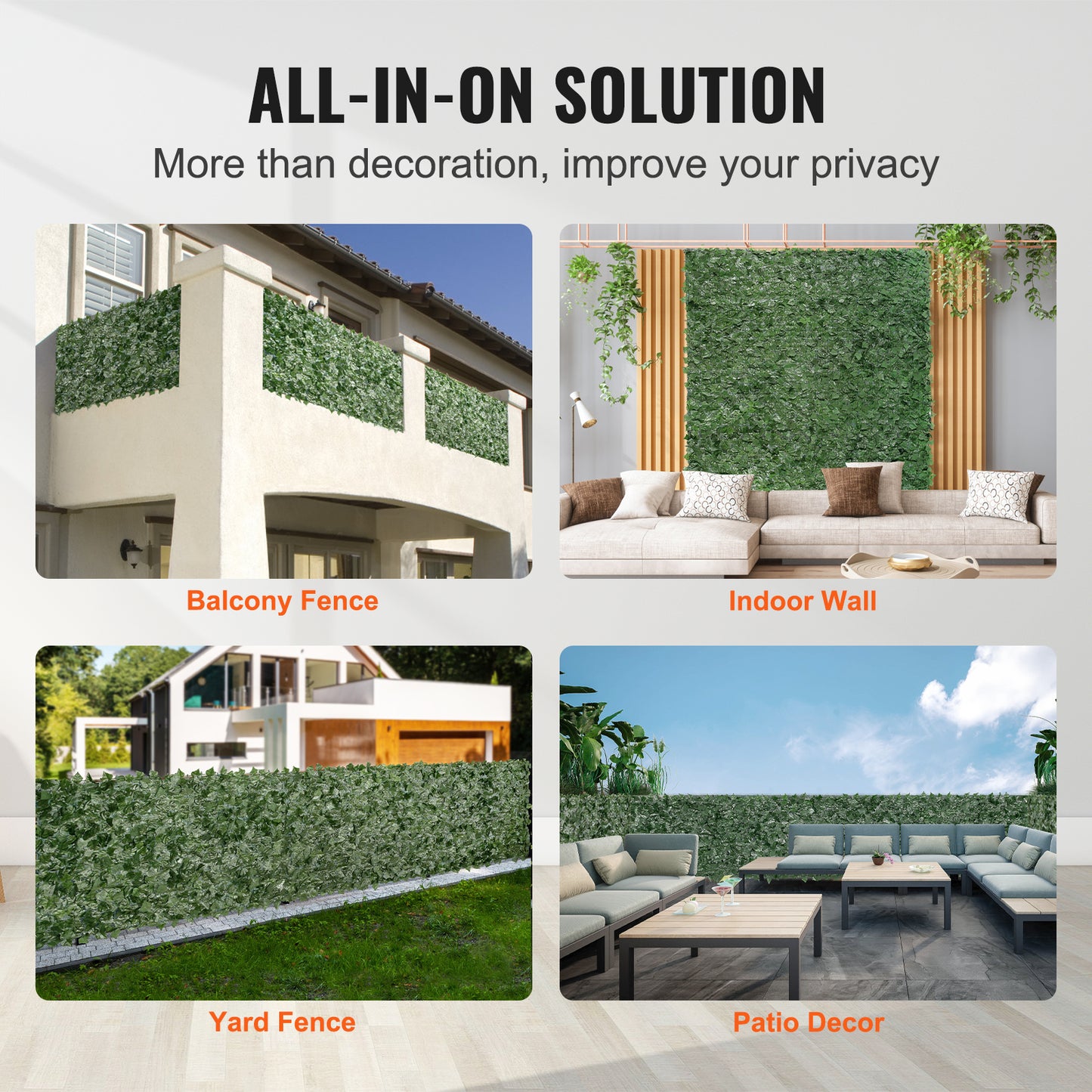Artificial Green Wall Fence 96x72 Inch Outdoor Ivy Screen Garden Decoration