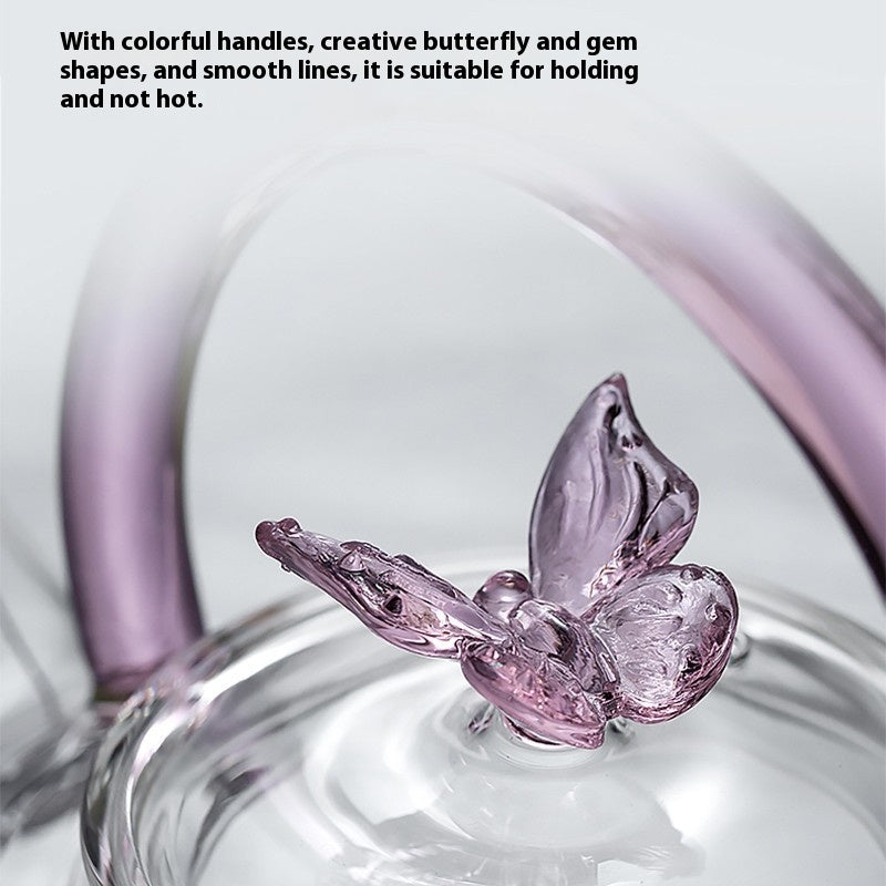 Colorful Butterfly Glass Teapot 650ML Modern Home Kitchen Drinkware