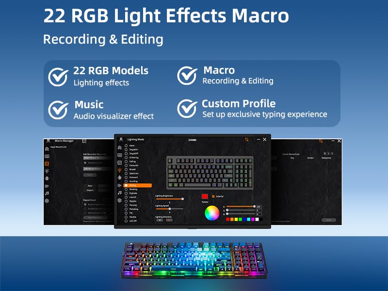 ZORNHER ZH980 Wireless Mechanical Gaming Keyboard,95% Blue Hot-Swappable Custom Creamy Keyboard with Number Pad,Shine Through Dye Sublimation PBT Keycaps,Pre-lubed Linear Switches,RGB Backlit