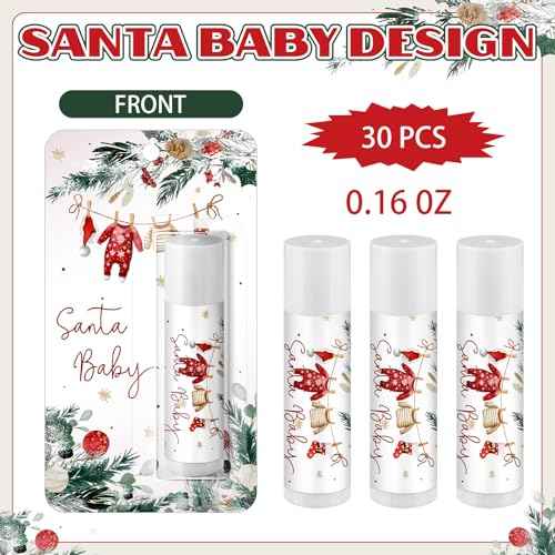 30 Pack Santa Baby Shower Games Prizes Party Gifts Bulk Lip Balms Favors for Winners Adults Guests Gender Reveal Favors Decorations Baby Shower Souvenirs Gift Bags Stuffers
