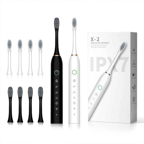 SUNPRO 2 Pack Sonic Electric Toothbrush for Adults, 6 Modes 42000vpm, Smart Timer, 8 Heads (Black+White)