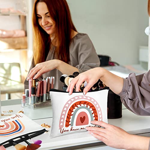 Pinkunn 32 Pcs Boho Canvas Makeup Bags Bulk Employee Appreciation Gifts for Women Inspirational Cosmetic Gifts Bags for Staff Team Pouch Travel Toiletry Pouch