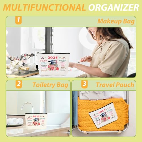 Graduation Gifts Graduation 2025 Inspirational Makeup Bag Religious Cosmetic Bag Toiletry Bag Zipper Pouch Christian Gifts for Women Female Her Masters PHD Degree College University Senior