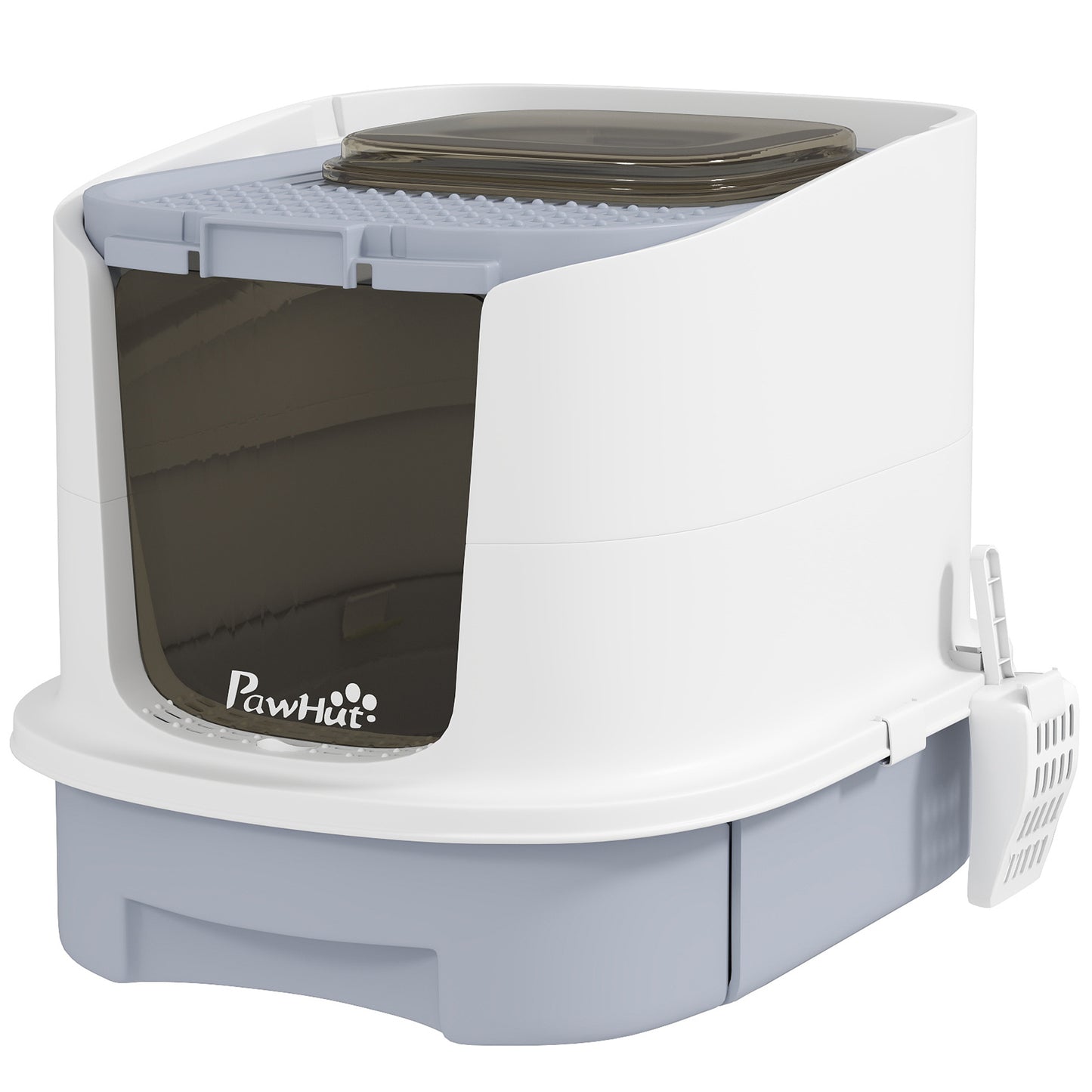 Gray Cat Litter Box with Lid, Drawer, Scoop & Top Entry - Odor Control