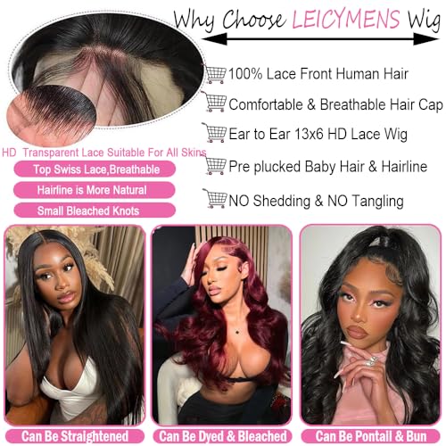13x6 Body Wave Lace Front Wigs Human Hair Pre Plucked 180 Density HD Transparent Lace Frontal Wigs Human Hair for Women Glueless Wigs Human Hair with Baby Hair 26Inch