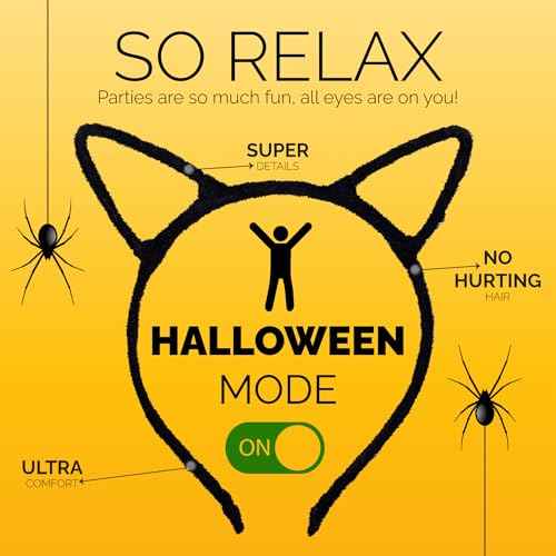 Halloween Cat Ears Headband ? Halloween Black Cat Ear Headband for Cosplay, Fancy Dress, Masquerade & Party Costumes - Black Cat Headbands