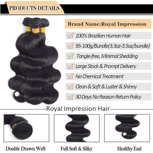 12A Body Wave Bundles Human Hair 12" 14" 16" 300g 100% Unprocessed Brazilian Virgin Hair Body Wave 3 Bundles Human Hair Weave Bundles Natural Color