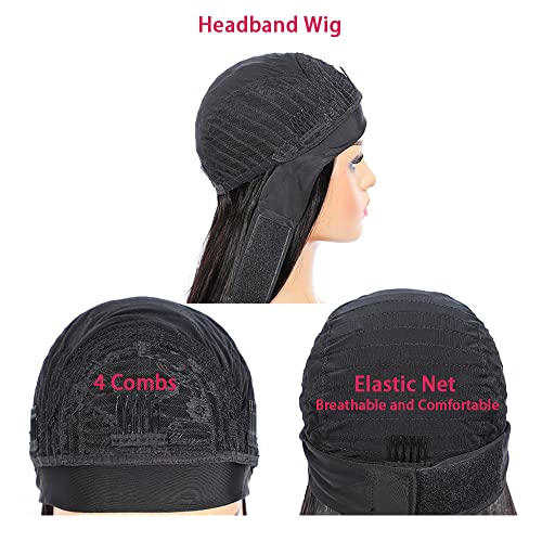 Ombre 1B99J Deep Wave Headband Wig Burgundy Human Hair Headband Wig 130% Density Grade 8A Brazilian Remy Hair Machine Made Wigs Wine Red Color 22 Inch