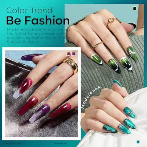 modelones Cat Eye Gel Nail Polish, 6 Colors Glitter Red Green Purple Blue Gel Polish Set with Magnet Sparkle Galaxy Series Nail Gel Polish Kit Soak Off Led Nail Art Manicure Salon DIY Gifts