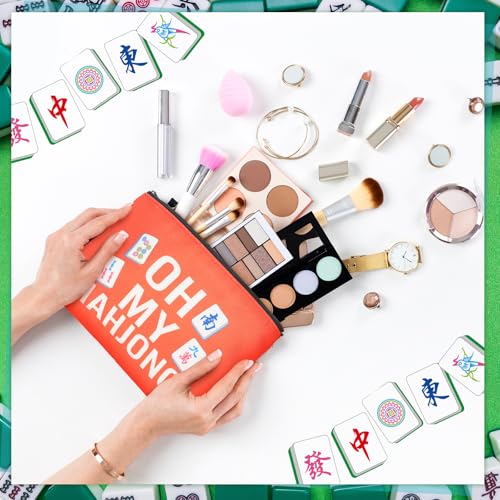 9 Pcs Mahjong Cosmetic Bag Gifts for Women Mahjong Makeup Bag Mah Jong Zippered Pouch for Lover Player Friend Mom Grandma Lucky Birthday Christmas New Year Gift
