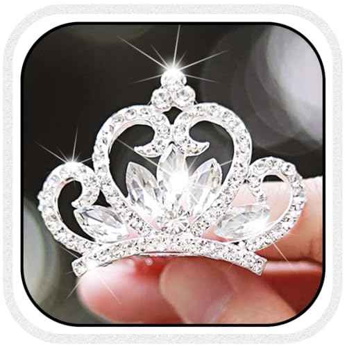 Yean Taira for Little Gilrs Silver Mini Tiara Comb Rhinestone Small Tiaras for Girls