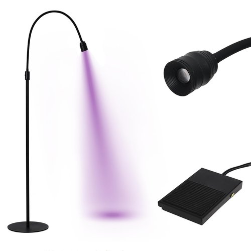 12W UV Lash Light with Foot Pedal, Lash Lamp for Eyelash Extension Grafting Eyebrow Beauty Salon, Lash floor Lamp for Eyelash Tech, Rapid Dry in 2 Seconds, Adjustable Angle and Light Spot Size, Blac