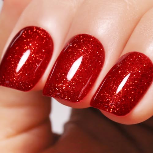 Glitter Gel Polish,Christmas Red Glitter Gel Nail Polish Sparkle Shimmer Gel Glitter Nail Polish Fall Winter Soak off LED UV Gel Nail Polish for Art DIY Manicure 15ML
