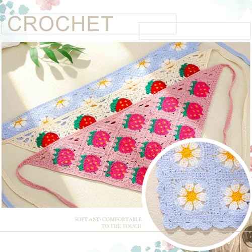 Acenail Crochet Hair Bandanas Women Floral Hair Scarf Tie Back Bandana Headband Knitted Head Kerchief Headbands Elastic Wide Knit Head Wraps Summer Boho Hair Accessories for Women 3Pcs (Flower)