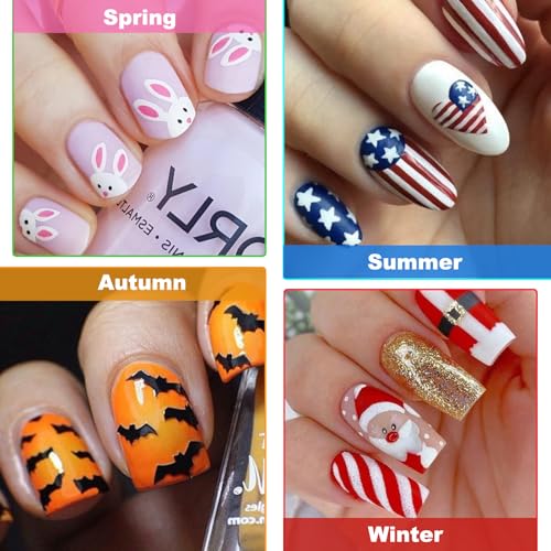 24 Sheets Seasonal Nail Art Stickers, Four Season Variety Pack All Holiday Nail Decals, Self-Adhesive Varied Design for Flowers Butterflies Halloween Christmas Spring Summer Fall Decoration