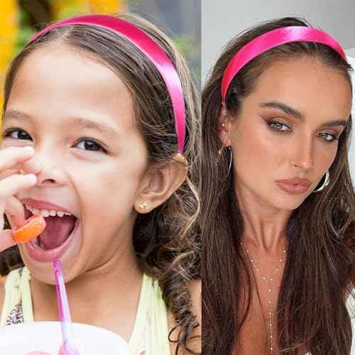 1.15 Inch Hot Pink Headband for Women, Fashion Satin Slik Plain Headband Non Slip DIY Head Band Gifts Holiday Christmas Hair Accessories for Girls Teen