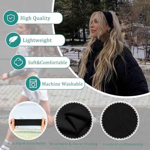 Black Headbands for Women Non Slip Head Bands for Women's Hair Elastic Womens Headbands Soft Cotton Cloth Fashion headband for Daily Workout Sports Running Yoga