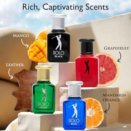 NovoGlow Solo 4-Piece Mini Fragrance Set for Men EDP - Solo Red, Blue, Black & Green - Combination of Woody, Citrus & Spicy Scents - Suitable For All Skin Types - Free of Paraben Each in 30ml Bottle