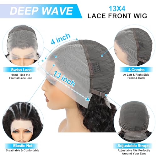 Deep Wave Lace Front Wigs Human Hair Pre Plucked 13x4 HD Lace Frontal Wigs For Women Human Hair Glueless Deep Curly Lace Front Wig Human Hair with Baby Hair 180% Density (22 Inch)