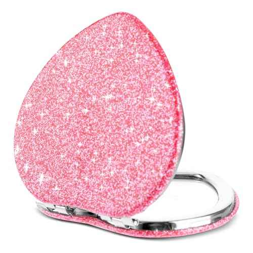 Compact Folding Mirror Heart Shaped Magnifying Mini Vanity Mirror Portable Travel Makeup Mirror for Purse Double-Sided Cute Glitter Cosmetic Mirror for Women Home Office