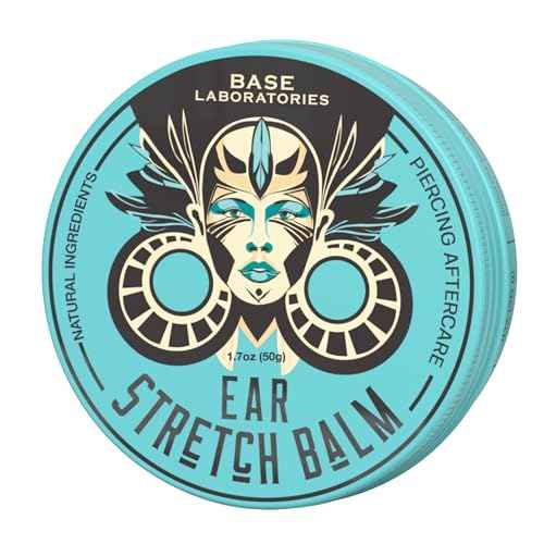 BASE LABORATORIES Ear Stretching Balm For Ear Gauges | Ear Stretching Balm For Earlobe Stretching & Preparation | All Natural Piercing Aftercare With Shea Butter & Eucalyptus Oil | 1.7 oz