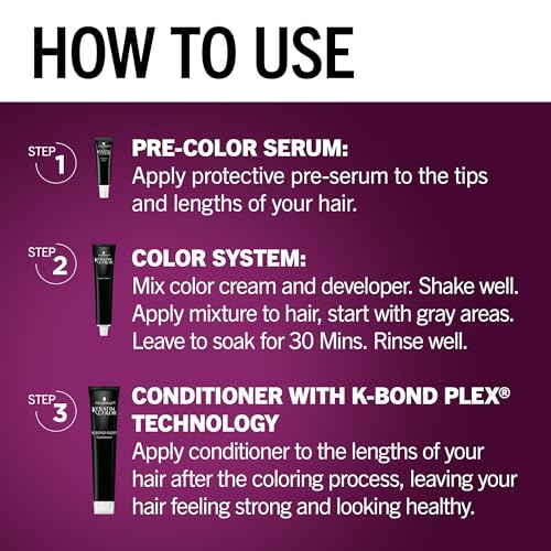 Schwarzkopf Keratin Permanent Hair Dye Cream, 3.0 Espresso, Professional Quality Color for Up to 100% Gray Coverage, Bond Enforcing System