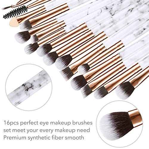 Eye Makeup Brushes DUAIU 16Pcs Eyeshadow brushes Eyebrow Eyeliner Blending Brush Premium Synthetic & Marble Handle Brushes sets with Pink Cosmetic Bag