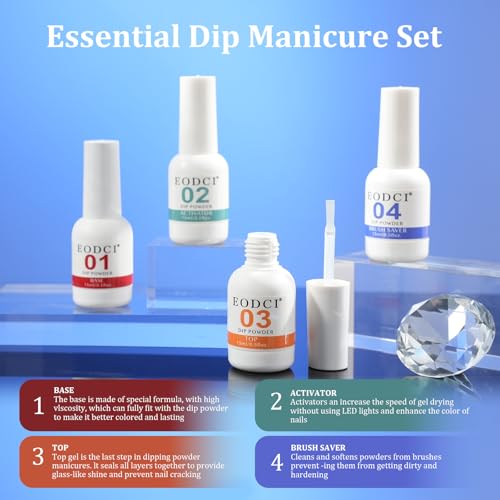 12 Pcs Dip Powder Nail Kit Starter, 6 Colors Glitter Blue Snow Dipping Powder Kit With Base & Top Coat/Activator/Brush Saver, Nail Art Manicure Salon DIY for Daily at Home Party Gifts for Women