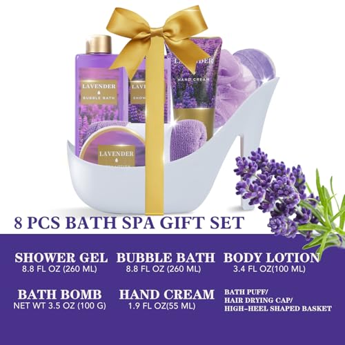 Gifts For Women, Spa Gift Basket for Women? 9 Piece Set of Lavendar Home Spa Set, Bath Gift Set, with Shower Gel, Shea Butter and Body Lotion, Anniversary Christmas Basket Gifts for Mom, Wife