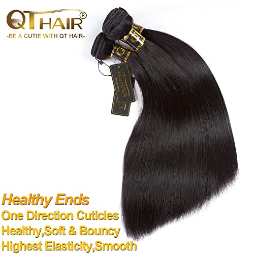 QTHAIR 16A Brazilian Straight Human Hair 3 Bundles (12 14 16inch,300g) Brazilian Virgin Hair Straight Human Hair Extensions Unprocessed Brazilian Straight Hair Weave for All Women