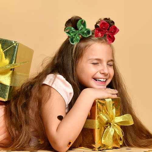Red Green Hair Bows Clips Christmas 5 Inches Glitter Sequins Hair Bows Clips Ribbon Hairpin Cheer Alligator Clips Bows Hairpins Barrette for St. Patrick's Day Holiday Girls Women 2PCS