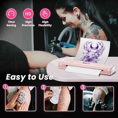 TATTMUSE 2025 New Version Tattoo Stencil Printer with 10pcs Transfer Paper, Wireless Thermal Tattoo Transfer Printer, Bluetooth Portable Tattoo Machine Compatible with Smartphone & Pad, Pink