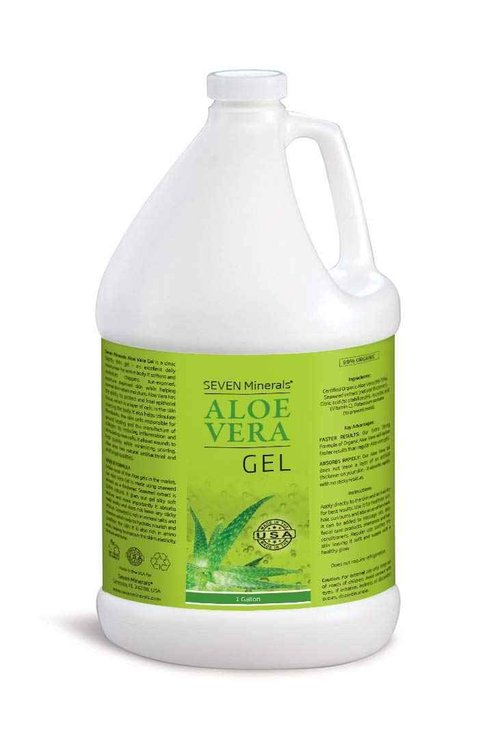 Seven Minerals Organic Aloe Vera Gel from freshly cut 100% Pure Aloe - 1 Gallon - HighestQuality, Texas grown, Vegan, Unscented - For Face, Skin, Hair, Sunburn Relief - Bulk DIY (128 Fl Oz)