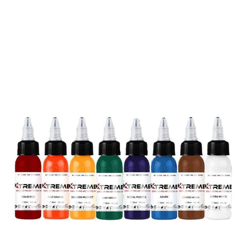 Xtreme Ink Old School Color Set - Retro Tattoo Ink Collection: Solid Red, Royal Purple, Azure, Gold Nugget, and More - Unlock Vintage Artistry with Classic Colors (Set of 8, 1 oz)
