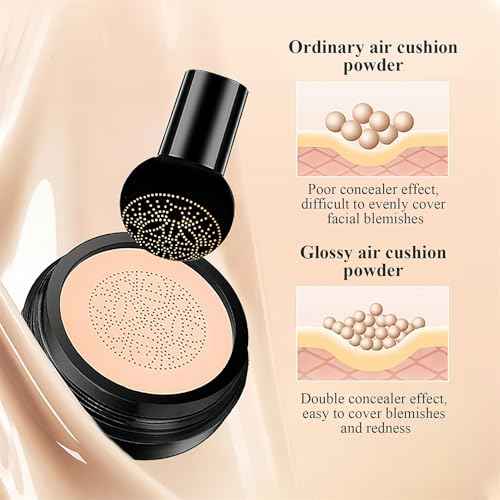 Mushroom Head Air Cushion CC Cream - Moisturizing & Oil Control BB Cream Foundation Create Long-Lasting, Waterproof Makeup Base Primer, Concealer Full Coverage for All Skin Types (Natural)